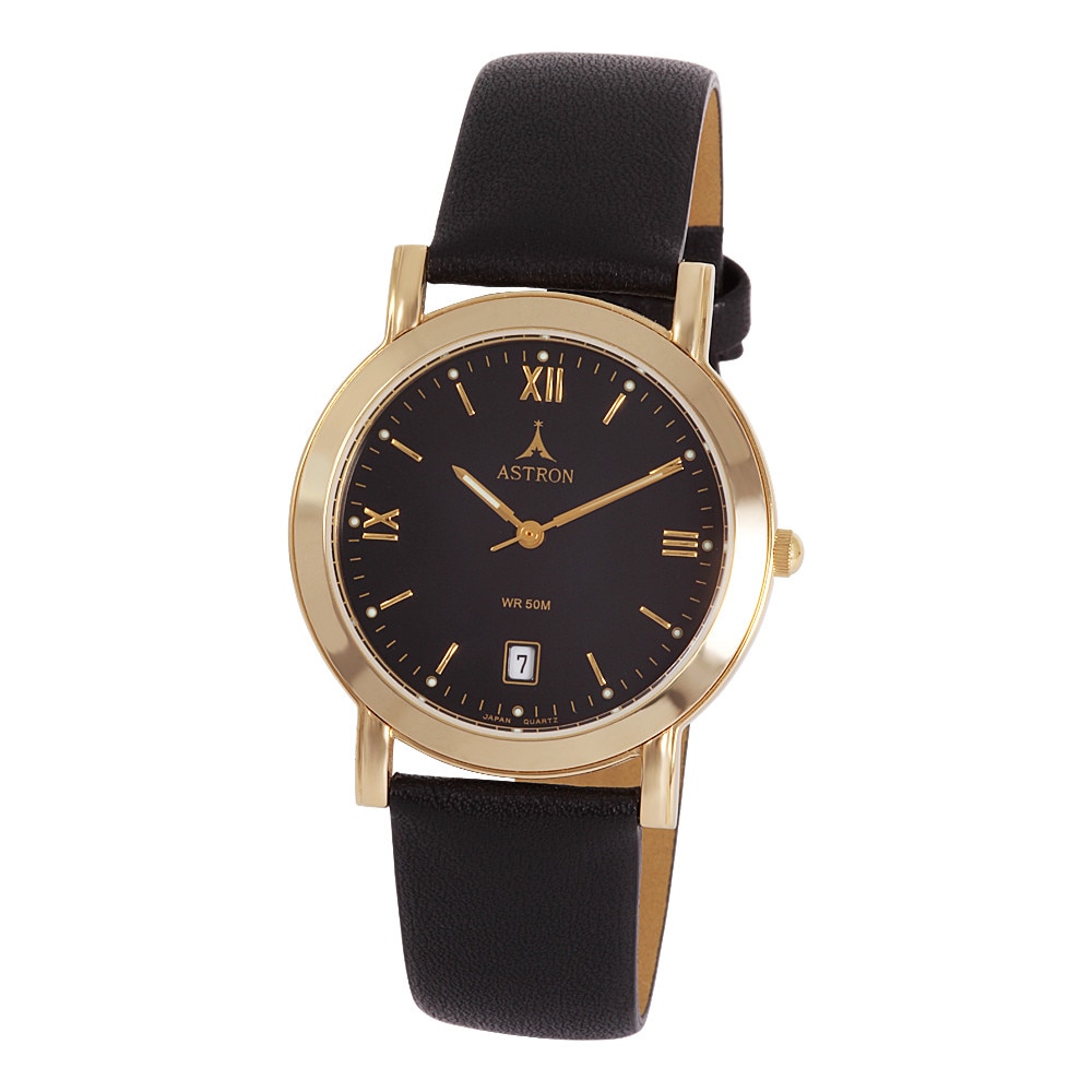 Ceas barbatesc ASTRON, carcasa aurie, cadran negru, afisaj data, 35 mm