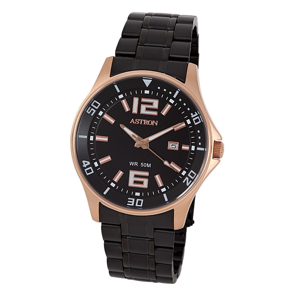 Ceas barbatesc ASTRON, mecanism quartz, carcasa culoare rosegold, curea neagra, cadran negru, 42 mm