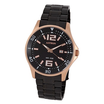 Ceas barbatesc ASTRON, mecanism quartz, carcasa culoare rosegold, curea neagra, cadran negru, 42 mm Ceas barbatesc ASTRON, mecanism quartz, carcasa culoare rosegold, curea neagra, cadran negru, 42 mm