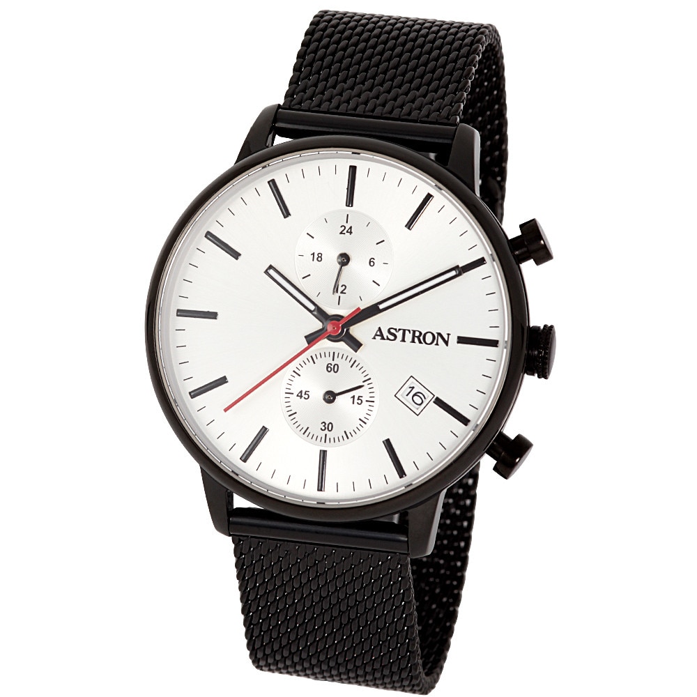 Ceas barbatesc ASTRON, mecanism quartz, carcasa si bratara neagra, cadran argintiu, 42 mm