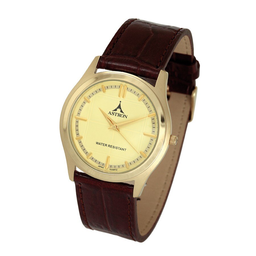 Ceas de barbati ASTRON, curea din piele, carcasa culoare aurie, 39 mm