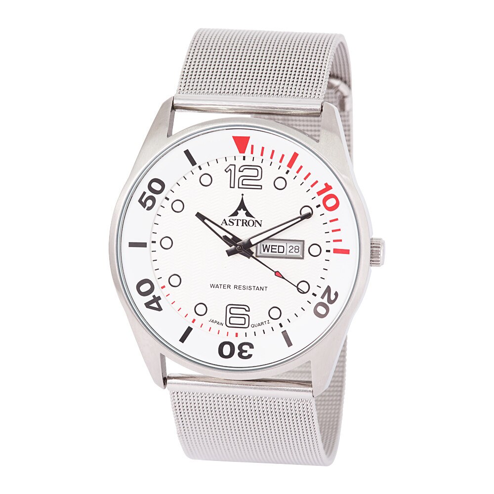 Ceas barbatesc ASTRON, mecanism quartz, carcasa si bratara argintie, cadran alb, 47 mm
