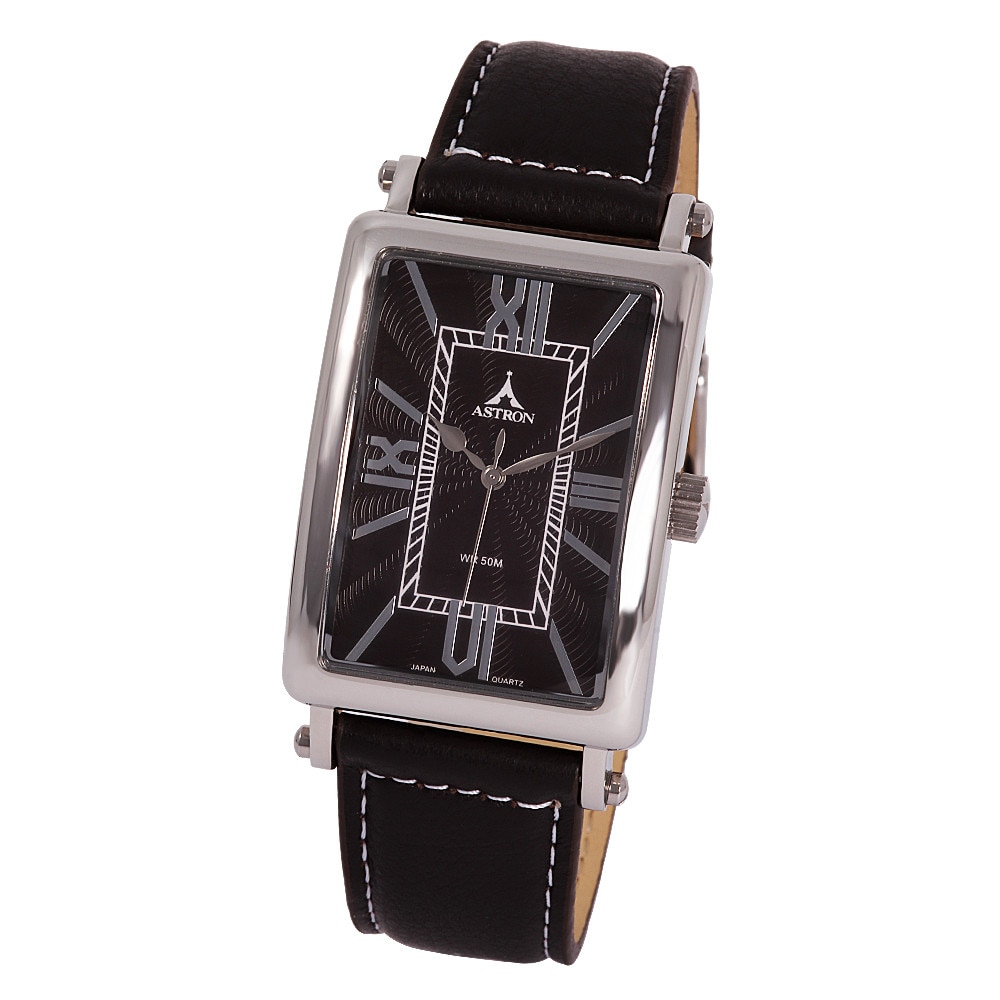 Ceas barbatesc ASTRON, mecanism quartz, carcasa argintie, 55x35 mm
