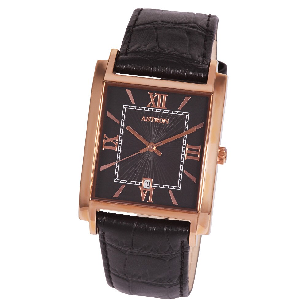 Ceas barbatesc ASTRON, mecanism quartz, curea, carcasa rosegold, 45x34 mm