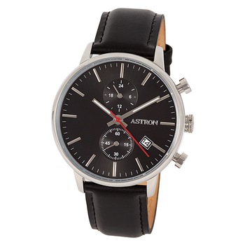 Ceas barbatesc ASTRON, mecanism quartz, carcasa argintie, curea neagra, cadran negru, 42 mm Ceas barbatesc ASTRON, mecanism quartz, carcasa argintie, curea neagra, cadran negru, 42 mm