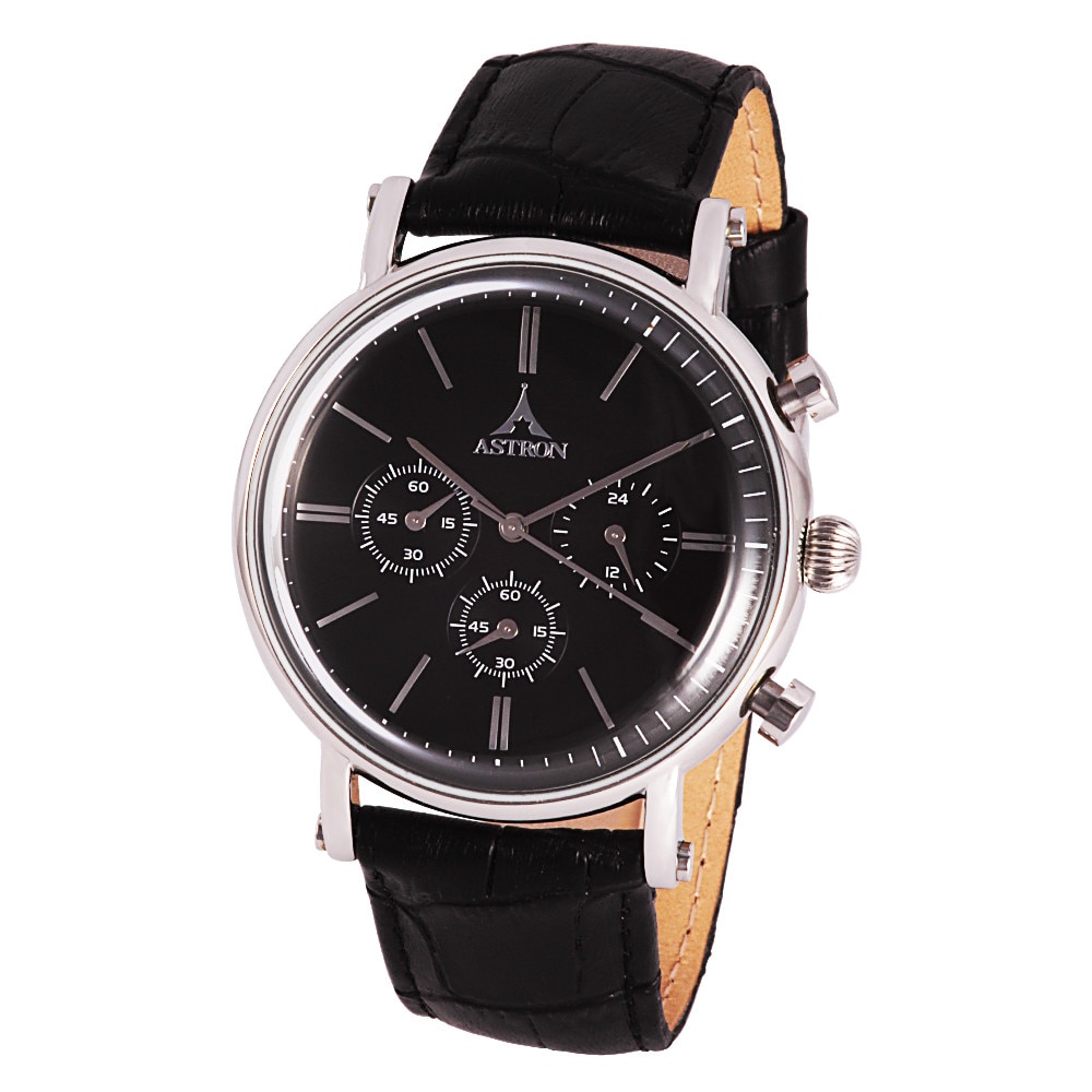 Ceas barbatesc ASTRON, mecanism quartz, carcasa argintie, cadran negru, 43 mm