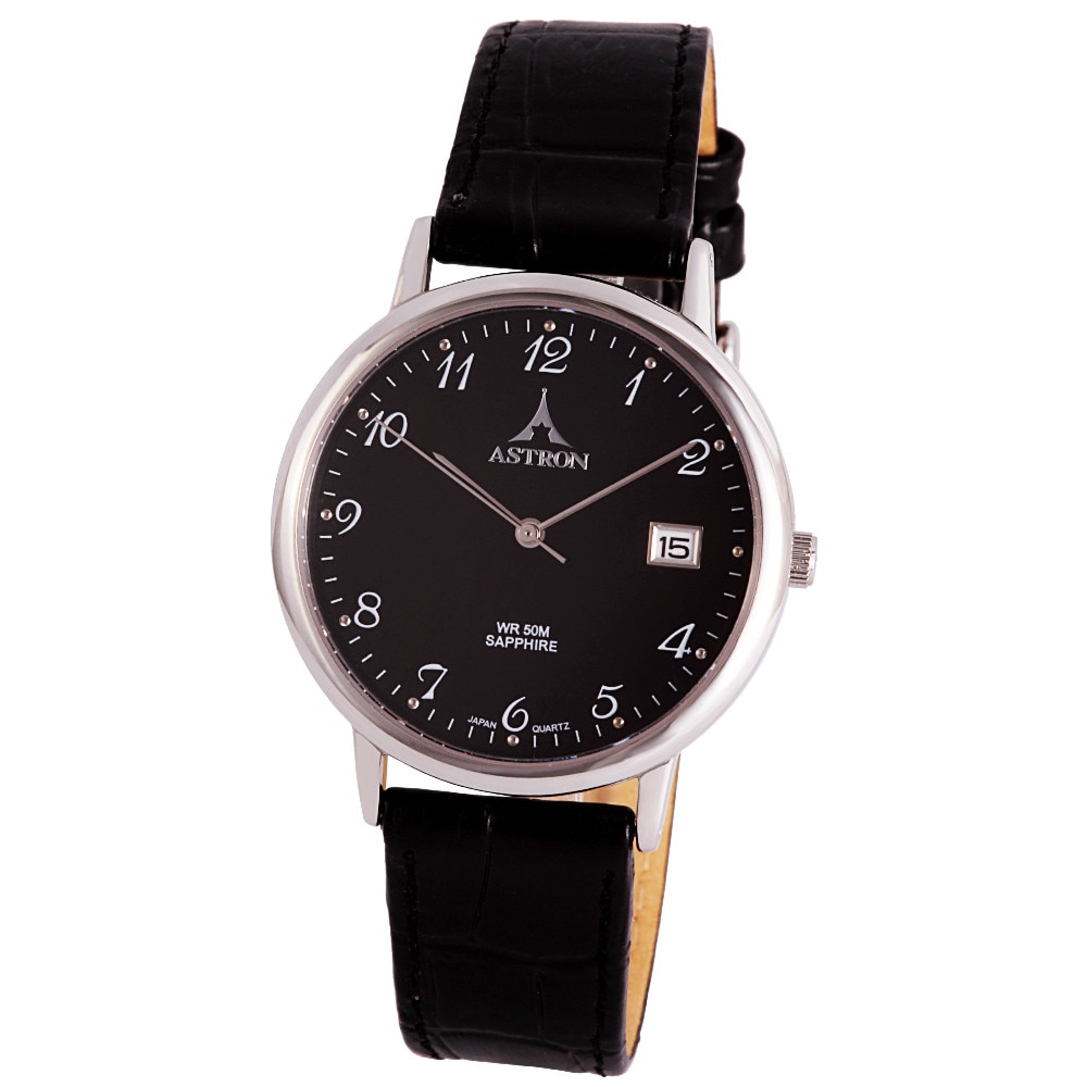 Ceas barbatesc ASTRON, mecanism quartz, carcasa argintie, cadran negru, 36 mm