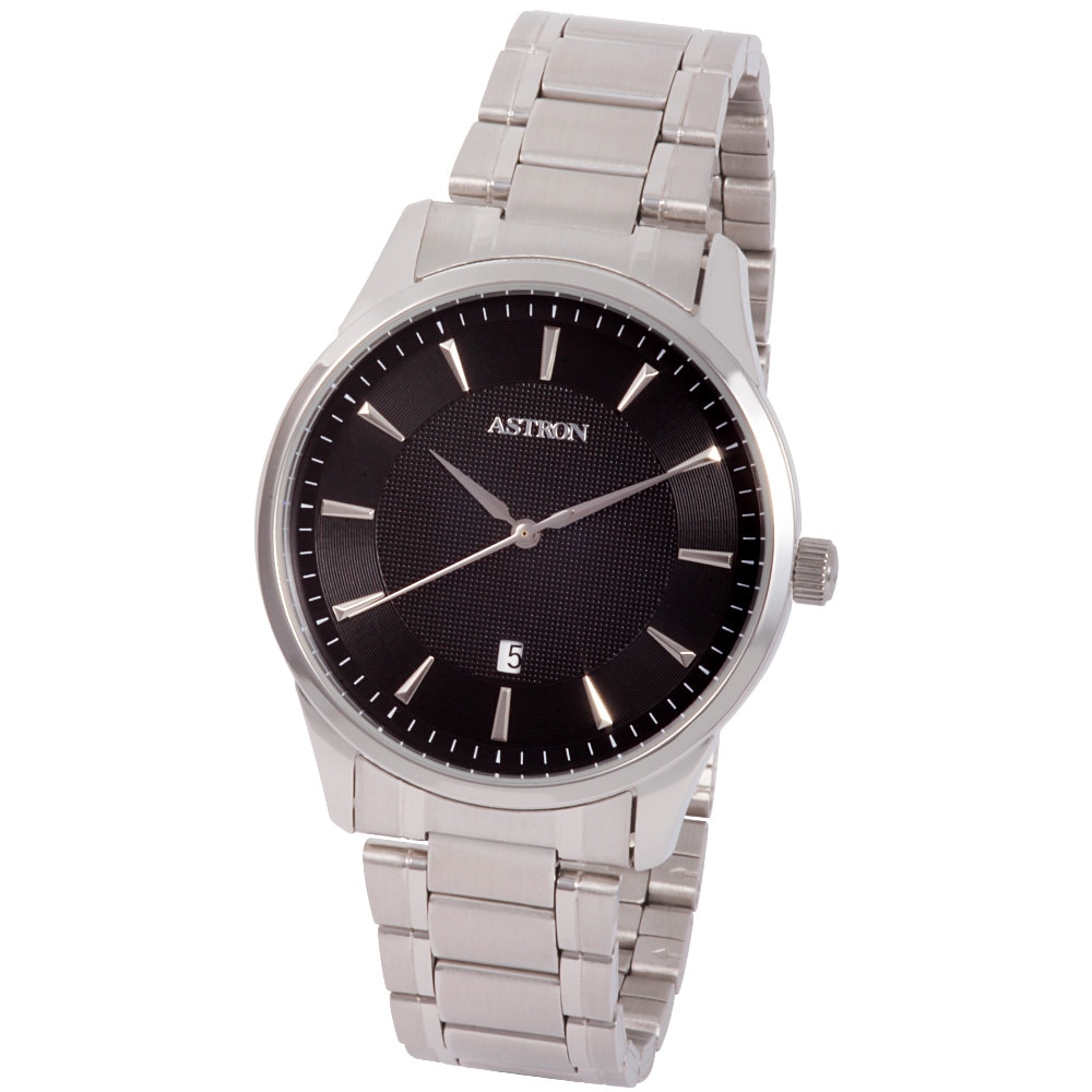 Ceas barbatesc ASTRON, mecanism quartz, carcasa si bratara argintie, cadran negru, 41 mm