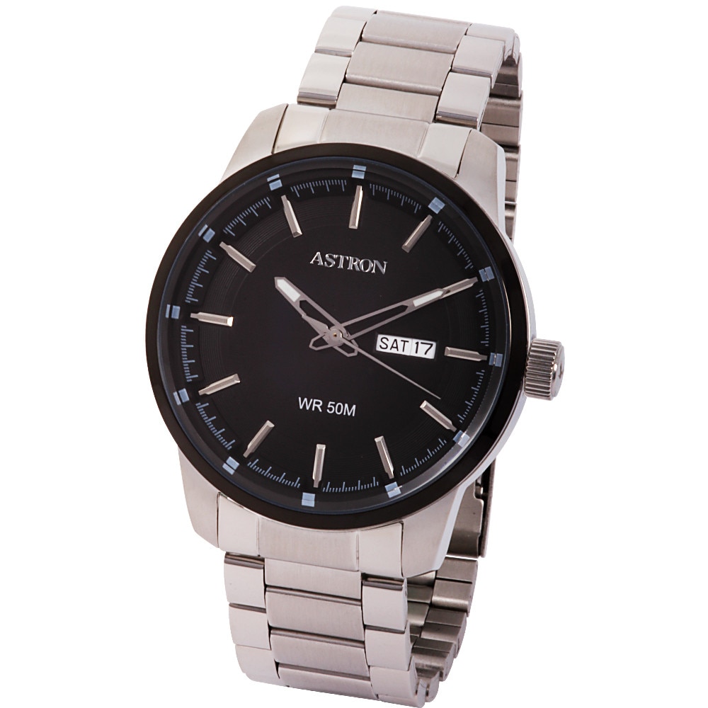 Ceas barbatesc ASTRON, mecanism quartz, carcasa bicolor, cadran negru, 45 mm