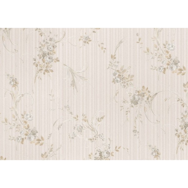 Tapet cu dungi si flori in nuante deschise, 10.05 x 0.53 m
