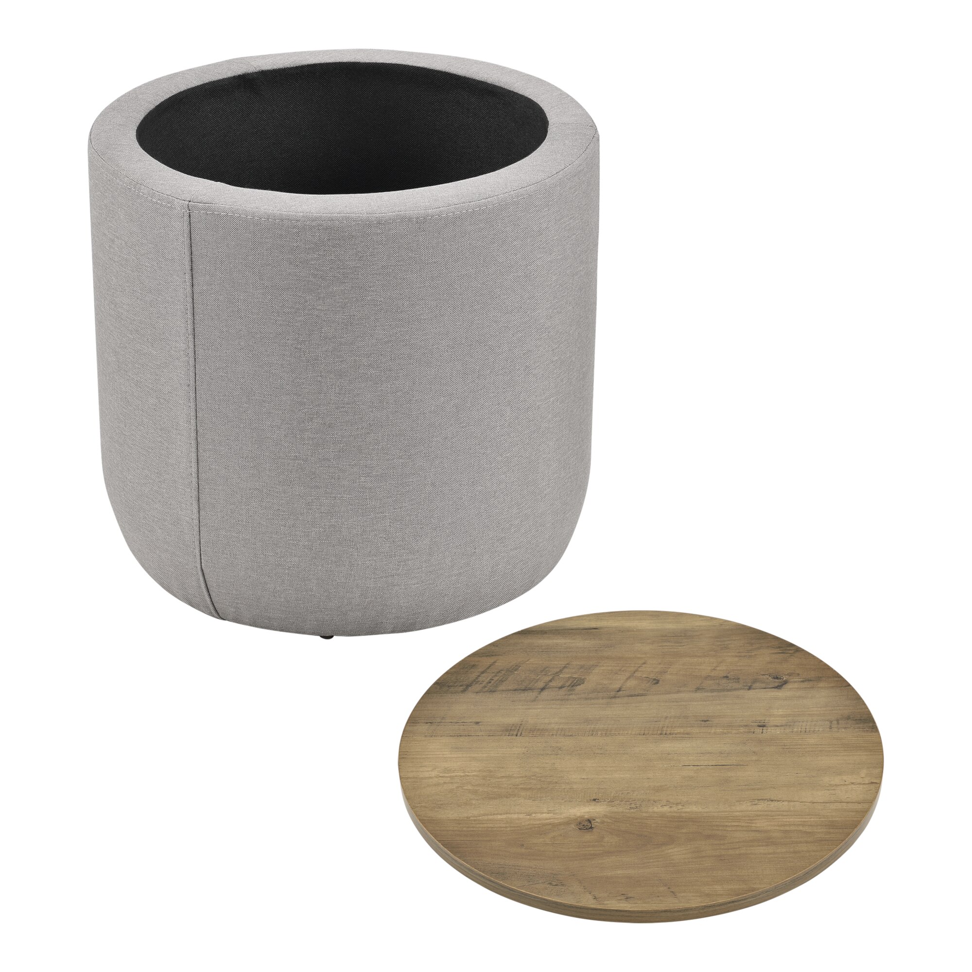 Masuta cafea cu compartiment interior depozitare Ava, en.casa, 41 x 43 cm, PAL/textil, gri/culoarea lemnului