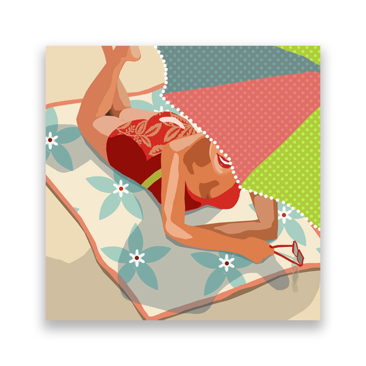 Tablou Canvas - Femeie, Plaja, Vara, Minge, Mare, Nisip 60 x 60 cm