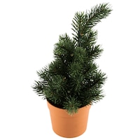 Decoratiune bradut artificial in ghiveci, 10 LED-uri decorative nefunctionale, 34 cm, Verde