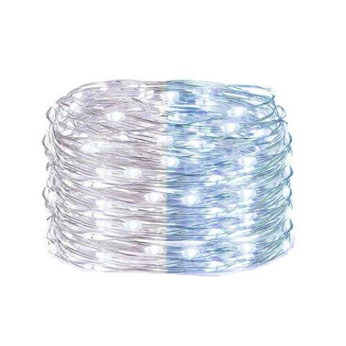 Instalatie luminoasa LED de Craciun, 100 led-uri, alb rece/albastru, 10m, Alimentare Baterii 3xAA