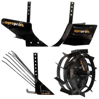 Set 4 Accesorii agricole, AgroPro, plug arat, rarita reglabila, plug cartofi, roti metalice 35 cm, manicot 23 cm Set 4 Accesorii agricole, AgroPro, plug arat, rarita reglabila, plug cartofi, roti metalice 35 cm, manicot 23 cm