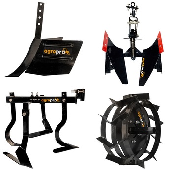 Set 4 Accesorii agricole, AgroPro, rarita reglabila, cultivator, plug reversibil, roti metalice 35 cm, manicot 23 cm Set 4 Accesorii agricole, AgroPro, rarita reglabila, cultivator, plug reversibil, roti metalice 35 cm, manicot 23 cm