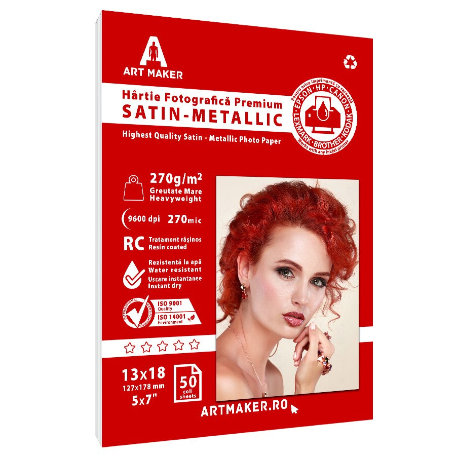 Hartie foto metalica satin, premium, 270g/mp, RC, 13x18,50 coli
