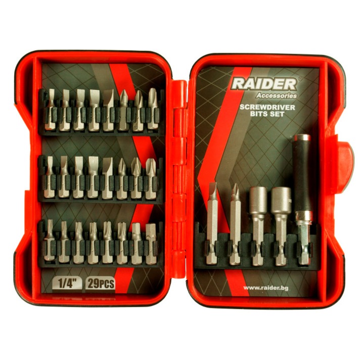 Set biti si adaptoare pentru surubelnita 29 piese, Raider 157792