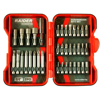 Set biti si adaptoare pentru surubelnita 37 piese, Raider 157793 Set biti si adaptoare pentru surubelnita 37 piese, Raider 157793