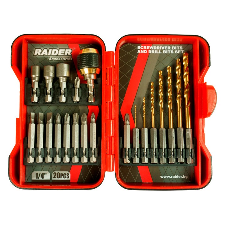 Set biti si burghie pentru surubelnita 20 piese, Raider 157797