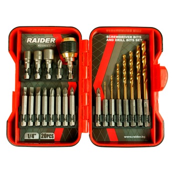 Set biti si burghie pentru surubelnita 20 piese, Raider 157797 Set biti si burghie pentru surubelnita 20 piese, Raider 157797