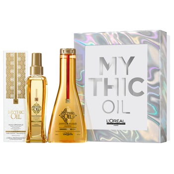 Trusa L'Oréal Professionnel Mythic Oil: Ulei Original Mythic Oil, 100 ml + Sampon hranitor Mythic Oil, 250 ml Trusa L'Oréal Professionnel Mythic Oil: Ulei Original Mythic Oil, 100 ml + Sampon hranitor Mythic Oil, 250 ml