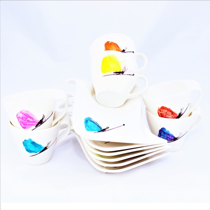 Set 12 piese cafea & ceai, pictate manual, colectia Joy, Portelan