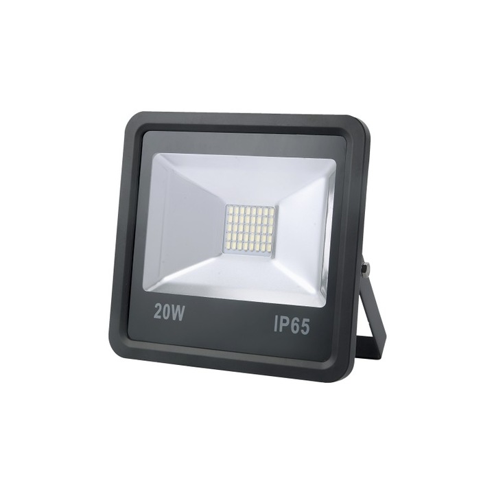 Proiector industrial IP65 LED 20W/ora, 2400lm - 50 000 ore, 6000K lumina rece, LED Market®, Corp Negru, clasa energetica F