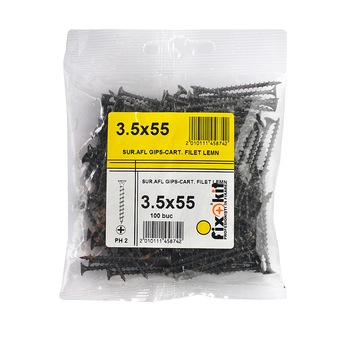 Suruburi, autofiletante pentru gips - carton, filet lemn, PH2 - 3.5x55, Set 100 bucati Suruburi, autofiletante pentru gips - carton, filet lemn, PH2 - 3.5x55, Set 100 bucati