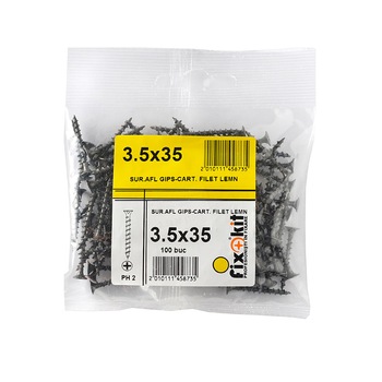 Suruburi, autofiletante pentru gips - carton, filet lemn, PH2 - 3.5x35, Set 100 bucati Suruburi, autofiletante pentru gips - carton, filet lemn, PH2 - 3.5x35, Set 100 bucati