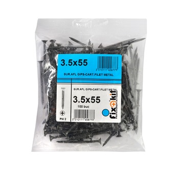 Suruburi, autofiletante pentru gips - carton, filet metal, PH2 - 3.5x55, Set 100 bucati Suruburi, autofiletante pentru gips - carton, filet metal, PH2 - 3.5x55, Set 100 bucati