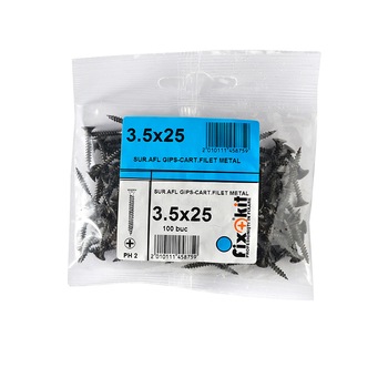 Suruburi, autofiletante pentru gips - carton, filet metal, PH2 - 3.5x25, Set 100 bucati Suruburi, autofiletante pentru gips - carton, filet metal, PH2 - 3.5x25, Set 100 bucati