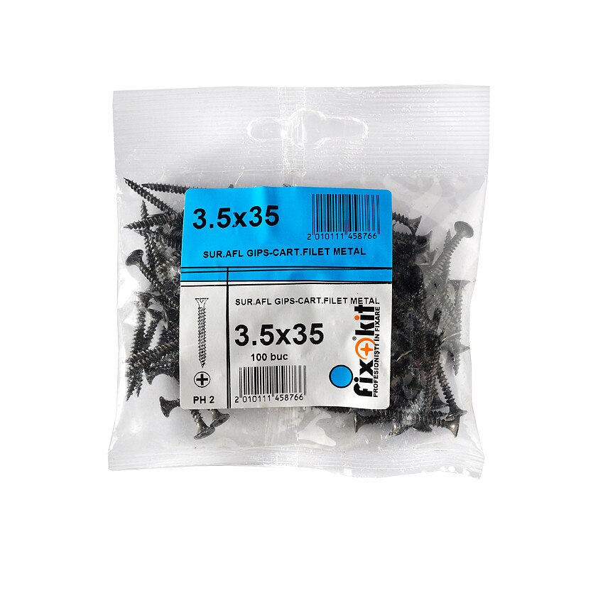 Suruburi, autofiletante pentru gips - carton, filet metal, PH2 - 3.5x35, Set 100 bucati