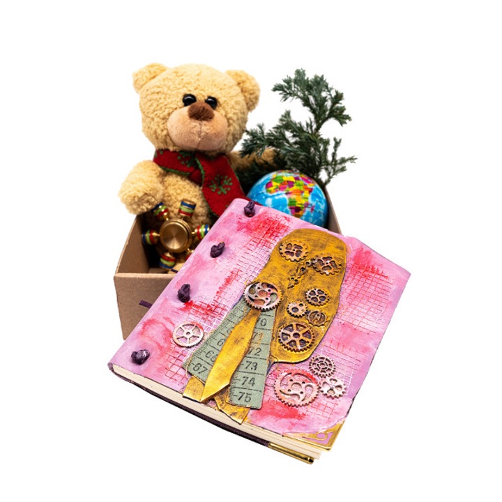 Pachet Craciun format din 4 piese Steampunk: ursulet, agenda si 2 jucarii antistres, Breely Story, Multicolor
