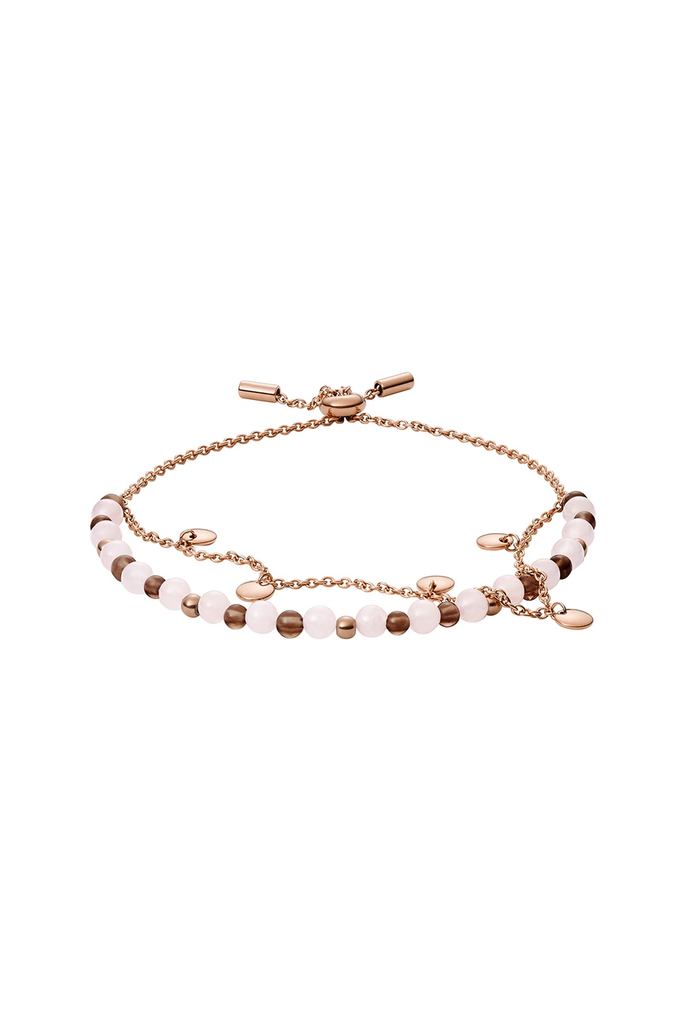 Fossil, Bratara de otel inoxidabil cu doua margele, Auriu rose/Alb