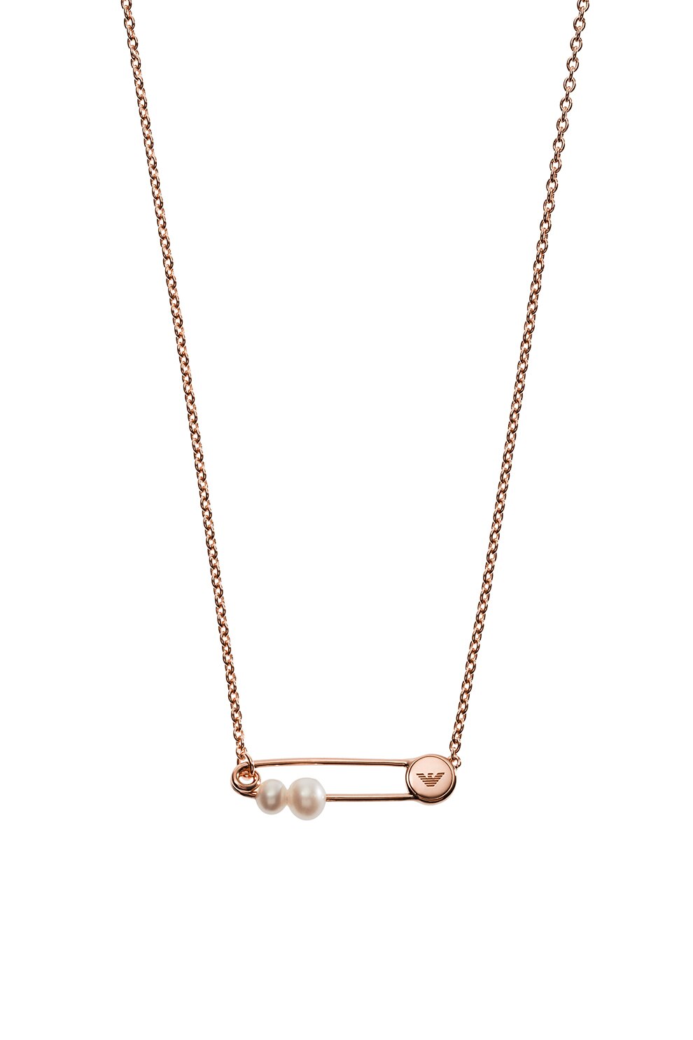 Emporio Armani, Colier de argint veritabil cu pandantiv decorat cu perle, Auriu rose