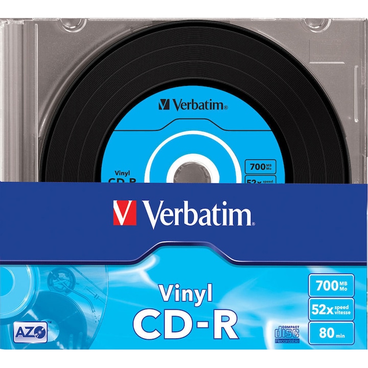 Verbatim Vinyl CD-R lemez, bakelit lemez-szerű felület, AZO, 700MB, 52x, 10 db vékony tokban