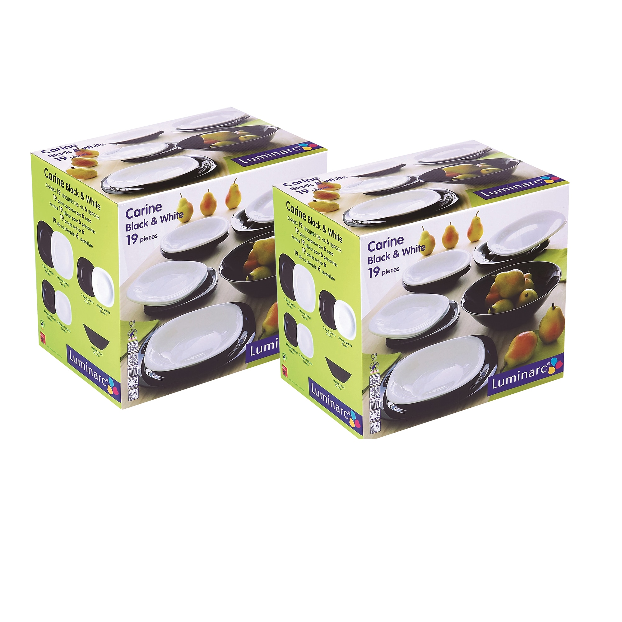 Pachet 2 X Serviciu de masa Luminarc Carine, 19 piese, Alb/Negru