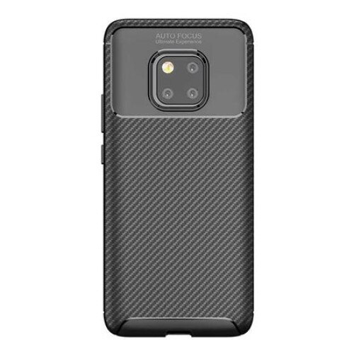 Husa spate, carcasa antisoc silicon cu insertii carbon, pentru Huawei Mate 20 Pro, Negru