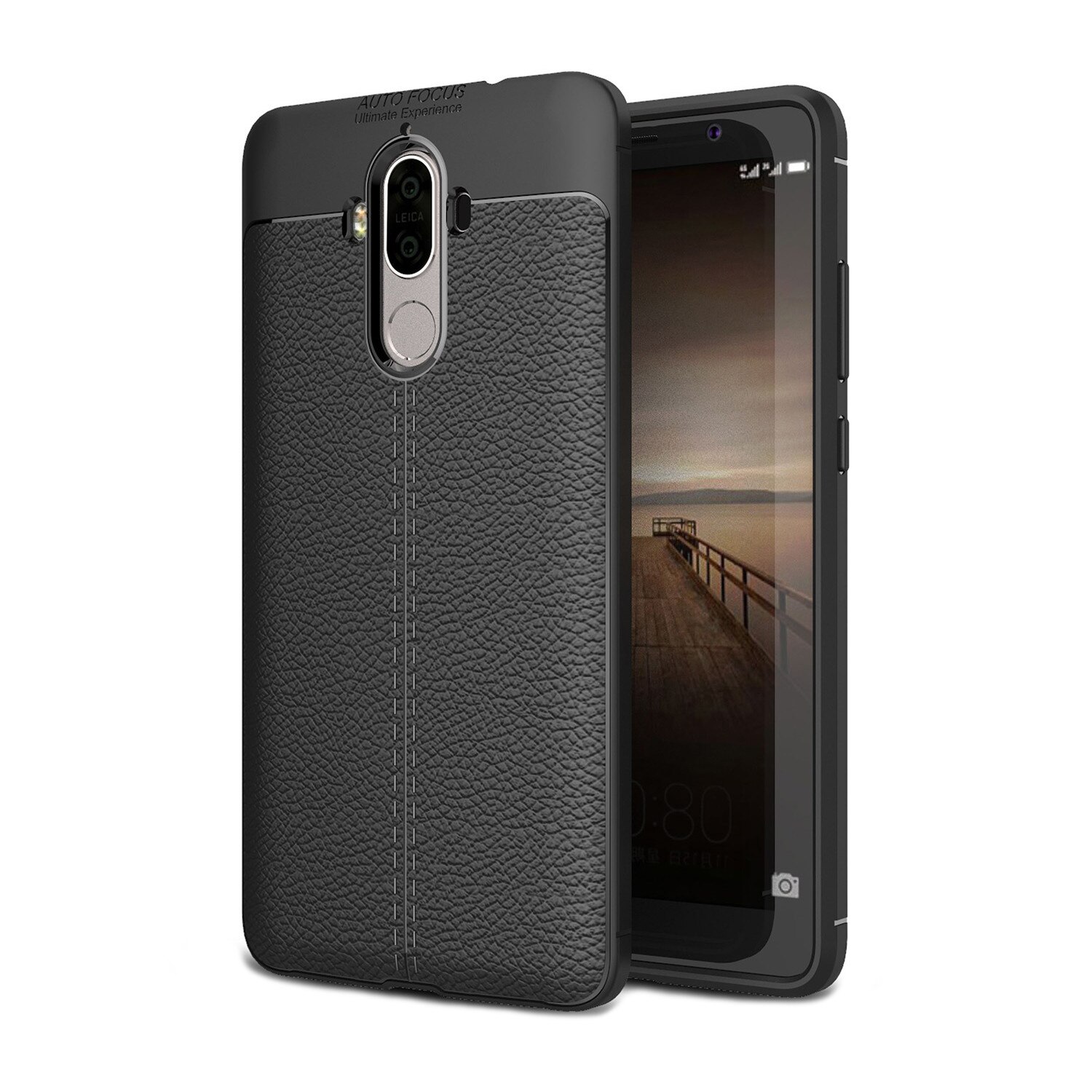 Husa silicon + TPU cu model piele, back cover, Huawei Mate 9 - CaseME, Negru