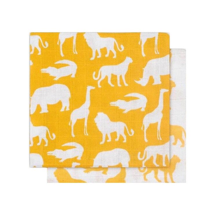 Set 2 scutece hidrofile, Jollein Safari, 115x115 cm, bumbac, galben