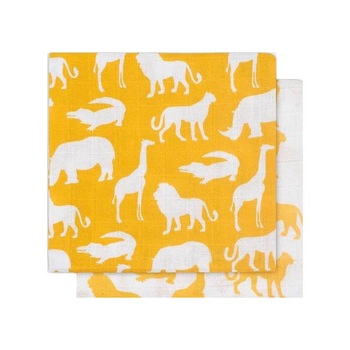 Set 2 scutece hidrofile, Jollein Safari, 115x115 cm, bumbac, galben Set 2 scutece hidrofile, Jollein Safari, 115x115 cm, bumbac, galben