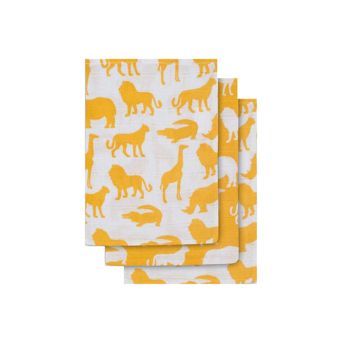 Set 3 manusi hidrofile, Jollein Safari, 15x20 cm, bumbac, galben