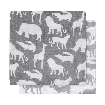 Set 2 scutece hidrofile, Jollein Safari, 115x115 cm, bumbac, gri Set 2 scutece hidrofile, Jollein Safari, 115x115 cm, bumbac, gri