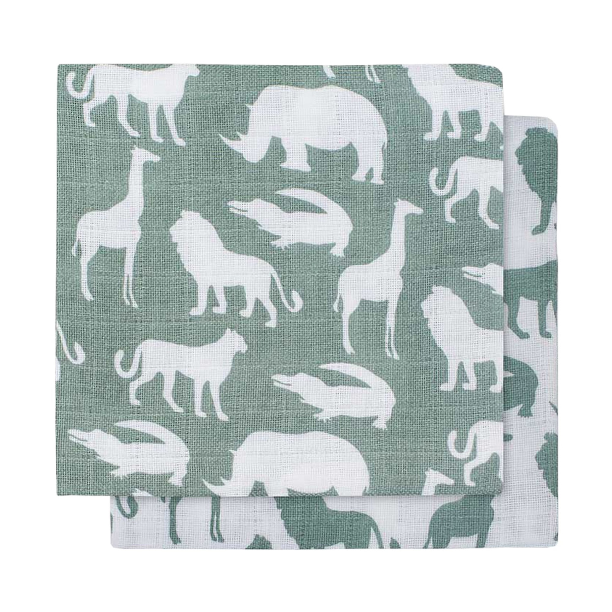Set 2 scutece hidrofile, Jollein Safari, 115x115 cm, bumbac, verde