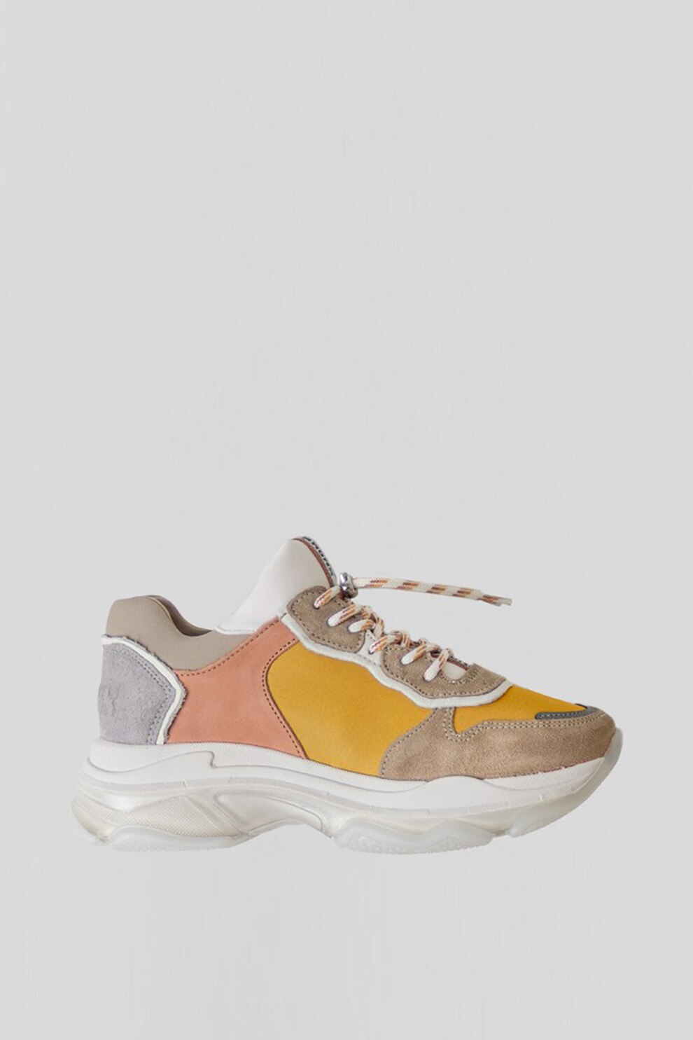 Bronx, Pantofi sport de piele si piele intoarsa,cu model colorblock Baisley, Galben sofran/Gri/Rosu fad, 40
