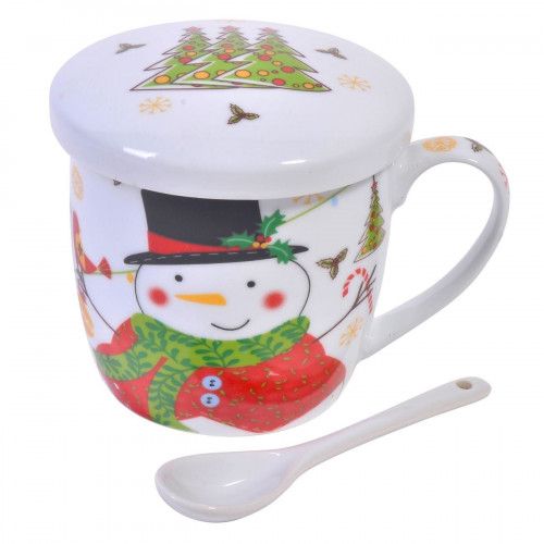 Cana cu capac si lingurita design om de zapada