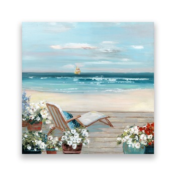 Tablou Canvas - Peisaj, Mare, Valuri, Plaja, Nisip, Flori, Vara, 100 x 100 cm Tablou Canvas - Peisaj, Mare, Valuri, Plaja, Nisip, Flori, Vara, 100 x 100 cm