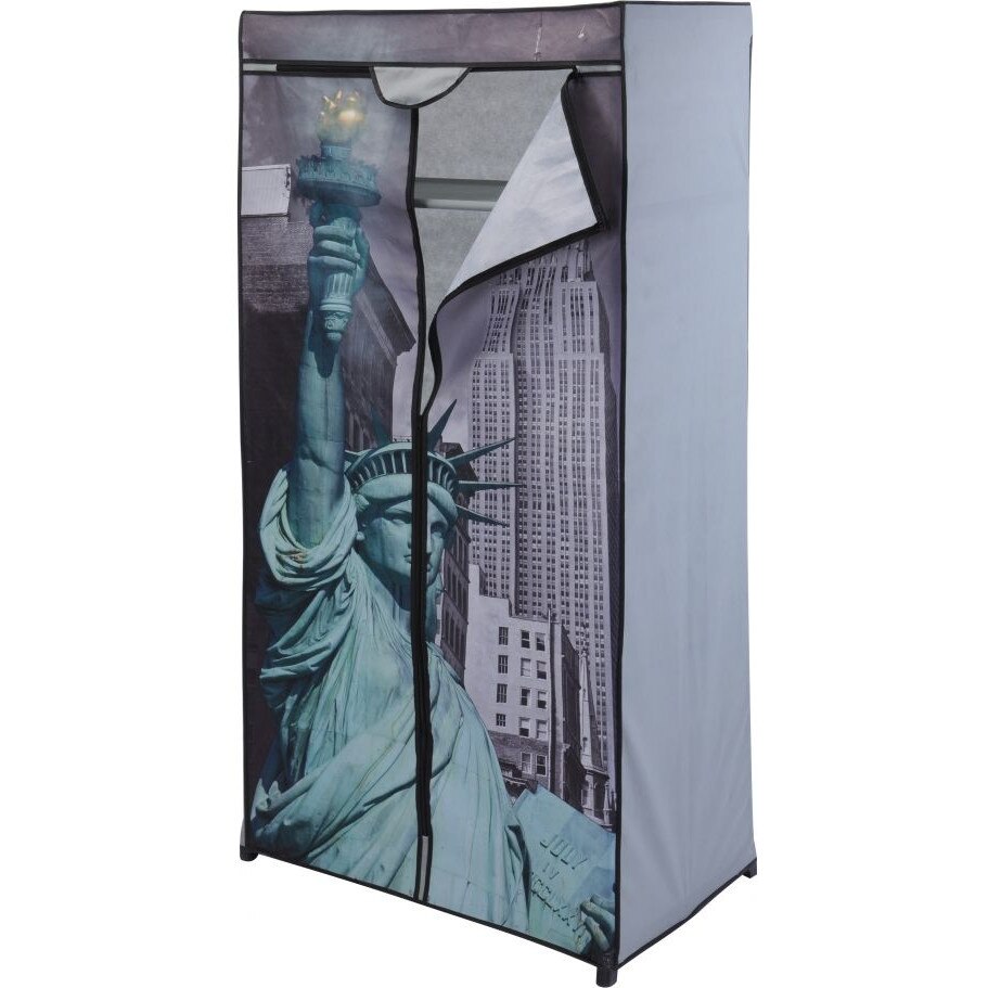 Dulap textile, Pliabil, Sifonier, model Statuia Libertatii, pentru depozitare imbracaminte sau accesorii, incaltaminte, raft, suport umerase, inchidere fermoar, cadru metal, NAGO, H 160 cm x 75 x 45 cm, metal/textil, multicolor