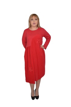 Rochie casual cu insertii de catifea si flori brodate ,D&J Exclussive, Rosu Rochie casual cu insertii de catifea si flori brodate ,D&J Exclussive, Rosu